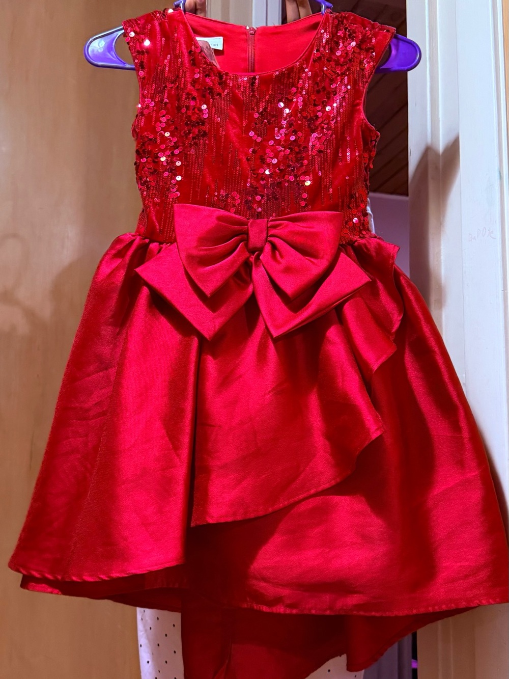 Part Dress
 Red Sequin Bow Front Holiday Dress